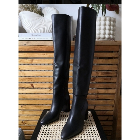 Zara heeled leather knee high boots black NWT - Picture 12 of 15